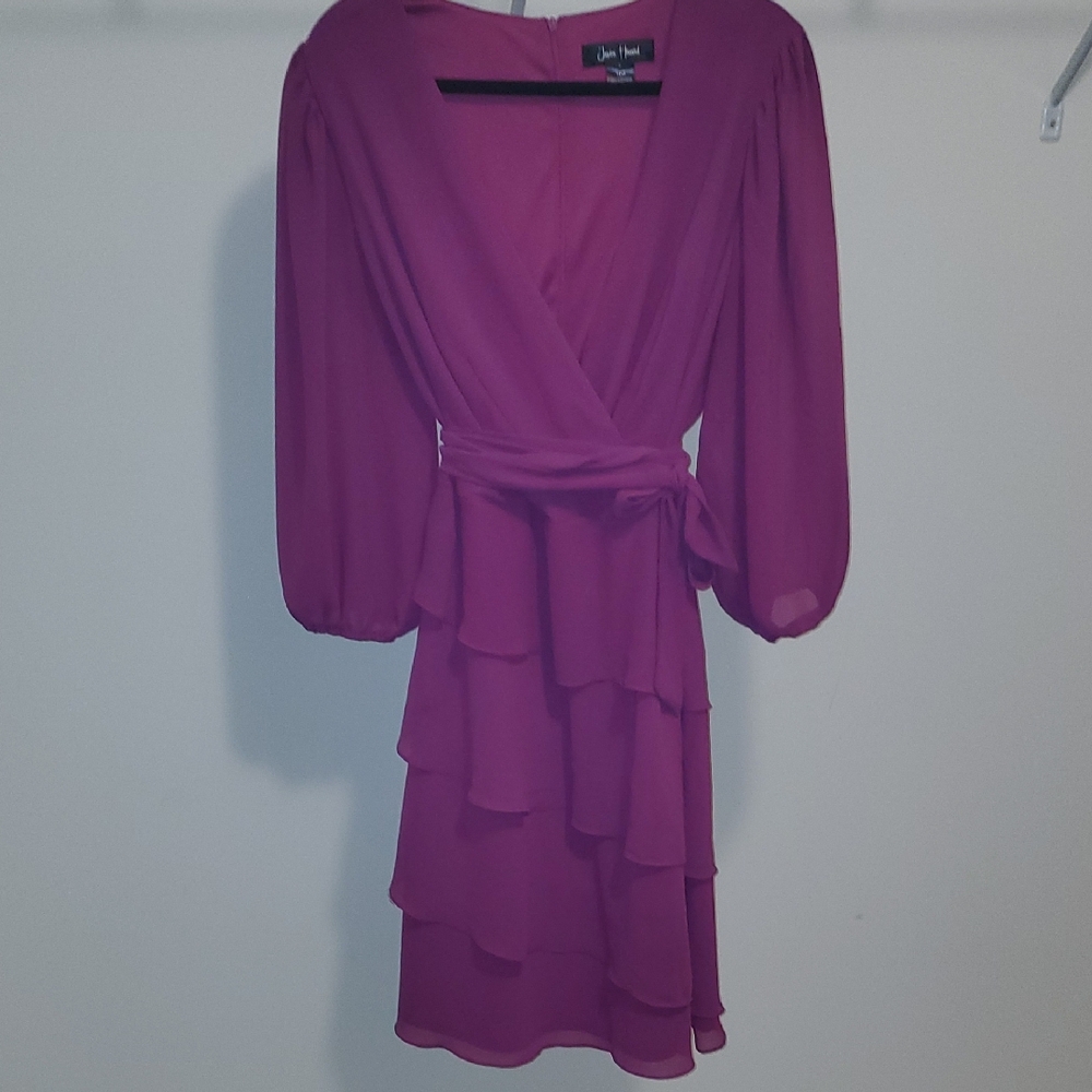 Jessica Howard Magenta Long Sleeve Layered Dress